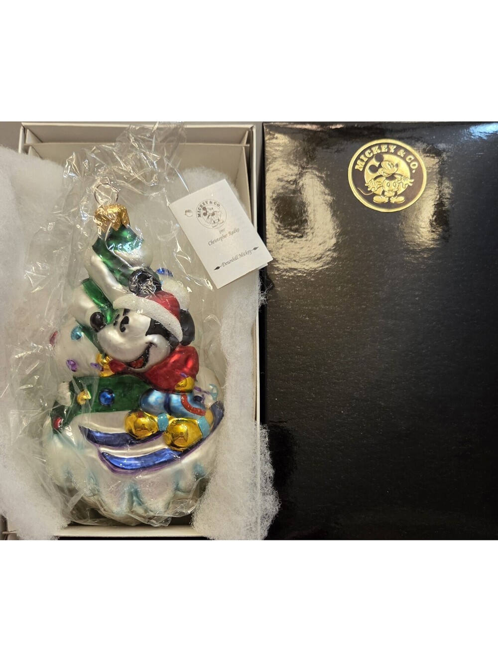 Christopher Radko Mickey Mouse Downhill Skiing Disney Glass Ornament NEW Box Tag